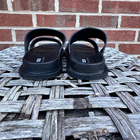 ASOS Design Sandals Womens Sz 9 Black Double Strap Friday Jelly Flats - Picture 4 of 9